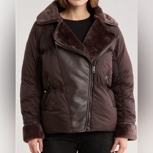 Hudson Jeans Faux Fur Collar Quilted Bomber coat